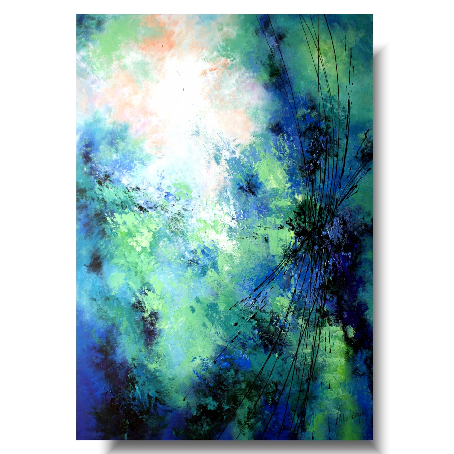 Duża abstrakcja błogość, zielona, abstrakcja, obrazy abstrakcje, obraz do salonu, nowoczesny obraz