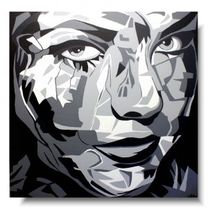 Czarno biały portret geometryczny, portret tajemnicza kobieta, czarno biały portret, obrazy do pokoju młodzieżowego, obraz czarno biały, abstrakcja obraz, nowoczesny duży obraz do salonu, czarno białe obrazy