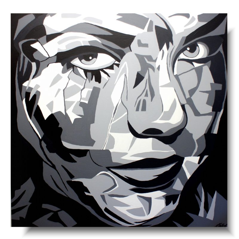 Czarno biały portret geometryczny, portret tajemnicza kobieta, czarno biały portret, obrazy do pokoju młodzieżowego, obraz czarno biały, abstrakcja obraz, nowoczesny duży obraz do salonu, czarno białe obrazy