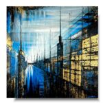 Obraz miasto ręcznie malowany – nowoczesna architektura