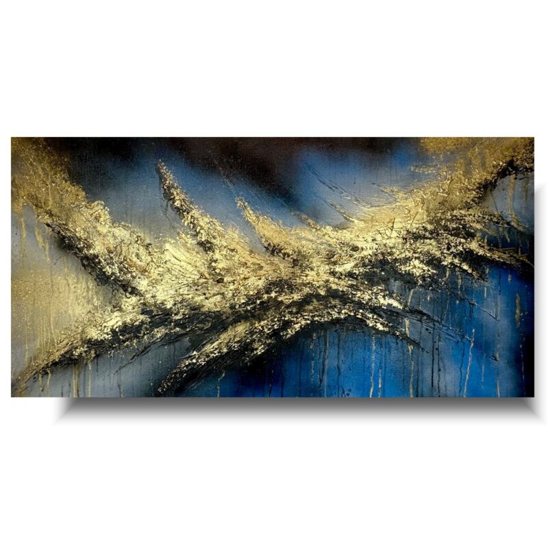 złoto granatowa abstrakcja, obraz abstrakcja, obraz 3D, polskie malarstwo, obraz ręcznie malowany
