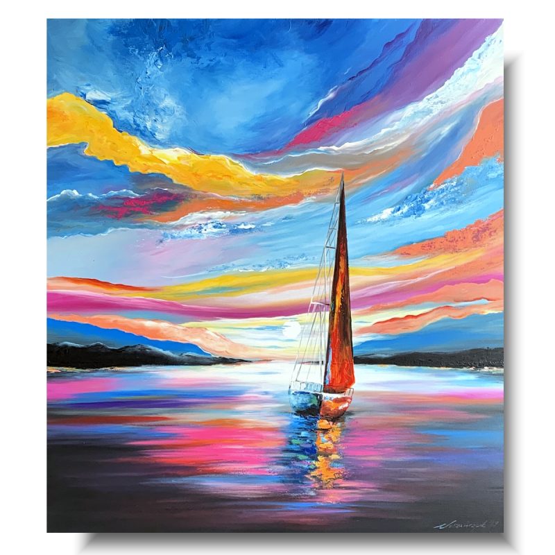 duży obraz, Duży obraz romantyczny rejs, obraz morza, obraz żaglówka, obraz o tematyce morskiej, obrazy marynistyczne, kolorowy obraz morski, kolorowy obraz morza, obraz pejzaż morski