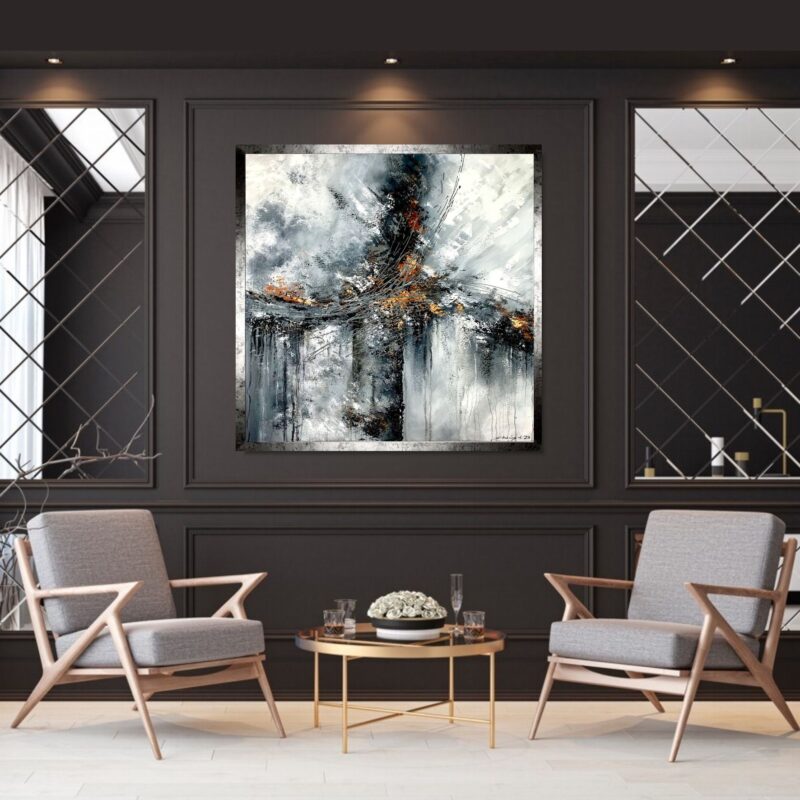 elegancka abstrakcja, szary obraz, szara abstrakcja, obraz czarno biały, abstrakcja obraz, nowoczesny duży obraz do salonu, czarno białe obrazy, obrazy do domu i mieszkania