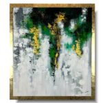 Nowoczesny obraz w ramie, zielony obraz ze złotem, obrazy współczesne, obrazy na zamówienie, obrazy abstrakcje, obraz ze złotem, obrazy do salonu, obrazy ręcznie malowane na płótnie