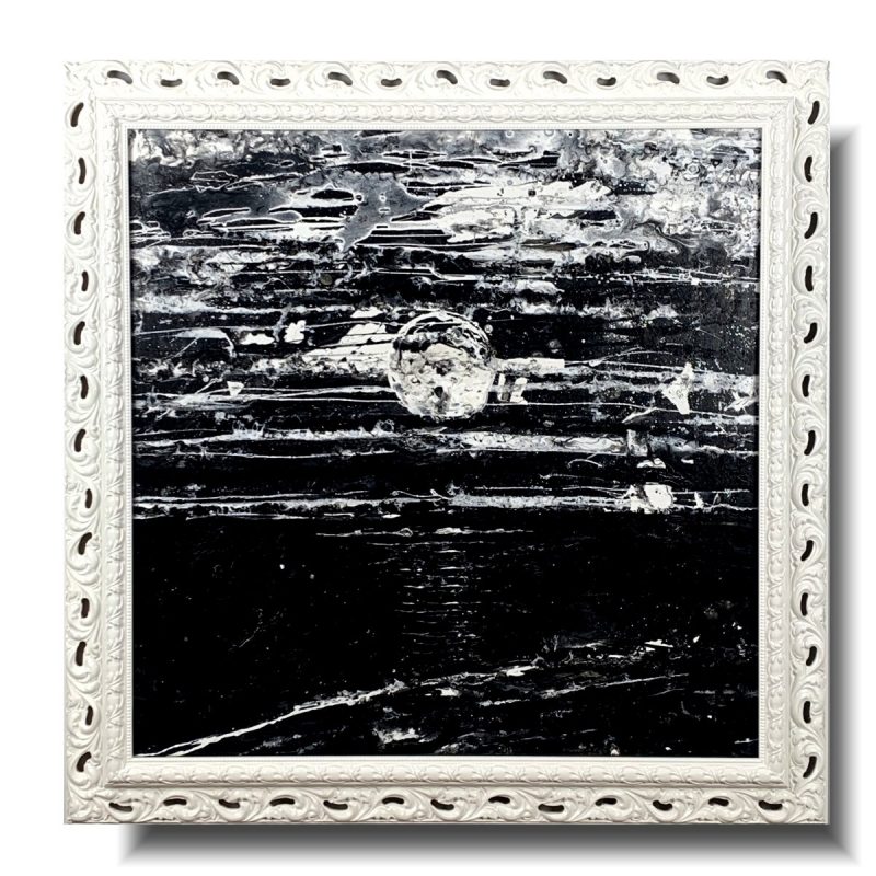 Nowoczesny czarny obraz nokturn, Nowoczesny obraz, obraz malowany na płótnie, obrazy minimalistyczne, czarno biały obraz, obrazy do salonu nowoczesne, obrazy w białej ramie, obraz w ramie glamour, mroczny obraz