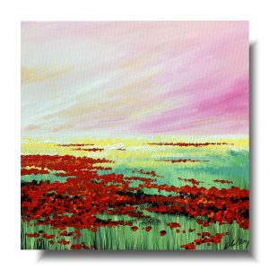 mały obraz makowa łąka, obraz czerwone maki, obraz łąka, mały obrazek, obraz z makami, obrazy pejzaże