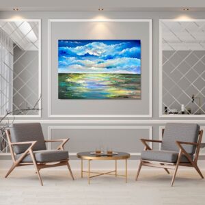 Obraz ręcznie malowany pejzaż, obraz pejzaż, obraz widok, obraz chmur, obraz z chmurami, obraz na płótnie, piękny obraz, obraz ręcznie malowany pejzaż