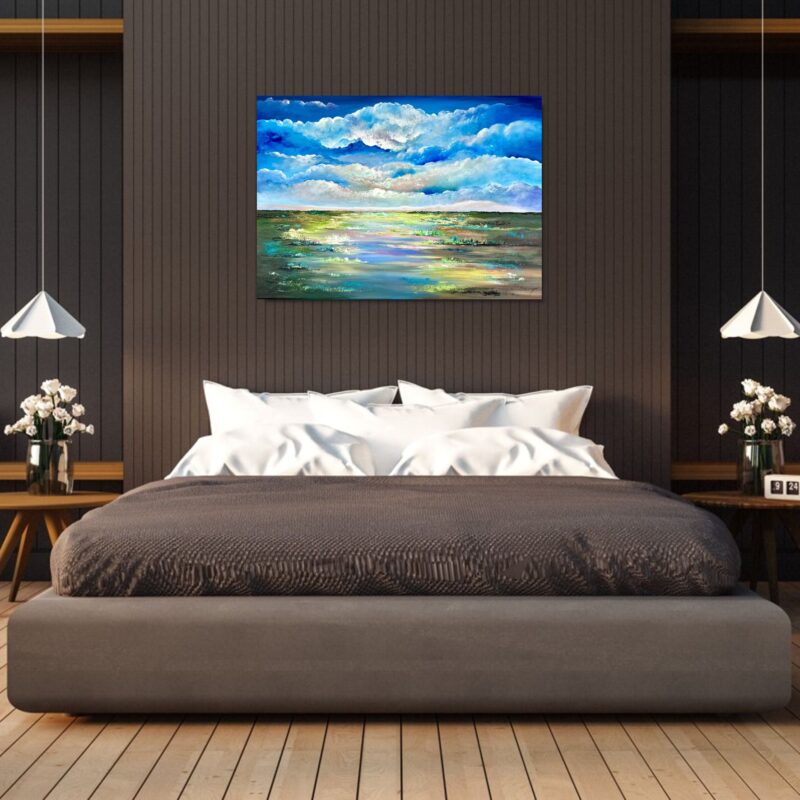 Obraz ręcznie malowany pejzaż, obraz pejzaż, obraz widok, obraz chmur, obraz z chmurami, obraz na płótnie, piękny obraz, obraz ręcznie malowany pejzaż