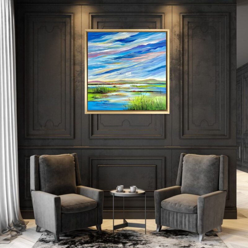 Obraz ręcznie malowany na płótnie ptaki, obraz pejzaż, obraz widok, obraz w ramie, obraz dp salonu, obraz ręcznie malowany, obraz na płótnie