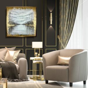 Elegancki marynistyczny złoty obraz, Obraz abstrakcyjny złote miasto, obraz złoty pałac, obraz złote miasto, obraz w ramie, obraz 100x100, obraz do salonu