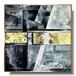 Obraz czarno biała abstrakcja, obraz abstrakcja, obraz z szlakmetalem, obraz z płatkami złota, obraz geometryczny, obrazy abstrakcje, czarno biały obraz