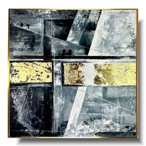 Obraz czarno biała abstrakcja, obraz abstrakcja, obraz z szlakmetalem, obraz z płatkami złota, obraz geometryczny, obrazy abstrakcje, czarno biały obraz