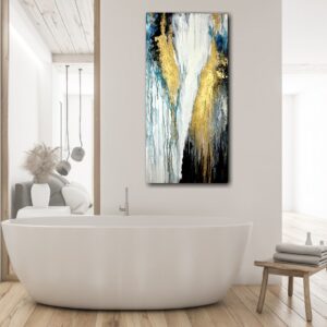 Pionowa złoto granatowa abstrakcja, obraz abstrakcja do salonu, obrazy abstrakcje, złota abstrakcja, pionowa abstrakcja, obraz 120x60, Pionowa złoto granatowa abstrakcja