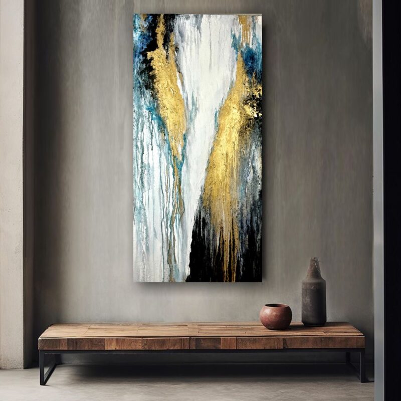 Pionowa złoto granatowa abstrakcja, obraz abstrakcja do salonu, obrazy abstrakcje, złota abstrakcja, pionowa abstrakcja, obraz 120x60, Pionowa złoto granatowa abstrakcja