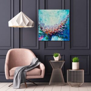 Obraz niebieskie kwiaty malowane, mały obraz, obraz łąka kwiatowa, obraz 50x50, obrazy kwiaty, tanie obrazy, obrazy ikea, obraz do łazienki, wiosna obrazy, nowoczesne obrazy kwiaty