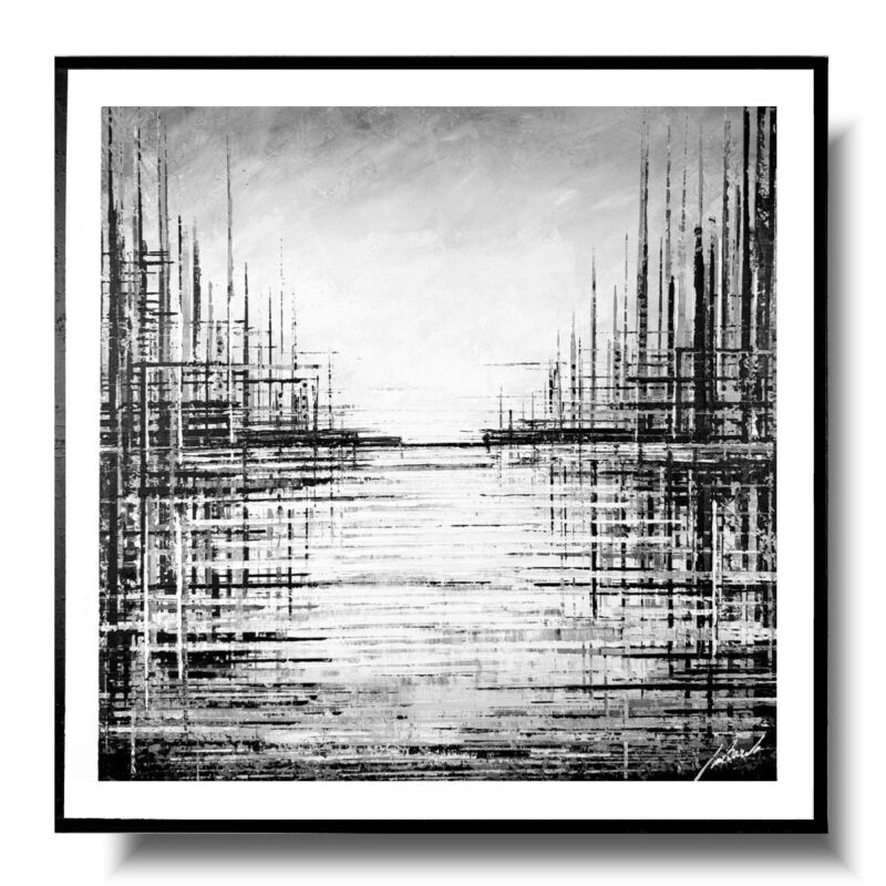 Obraz czarno białe miasto port, obraz miasto, czarno biały obraz, obraz z passpartout