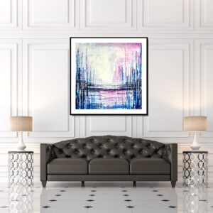 Obraz niebieska architektura, obraz abstrakcja kolorowe miasto, kolorowy obraz w ramie, obraz kolorowa abstrakcja, obraz do szarego salonu, obraz miasta i architektura