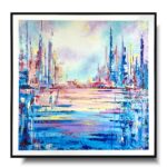 Obraz do salonu miasto, kolorowe miasto, obraz pastelowe miasto, obrazy abstrakcje, obraz ręcznie malowany, obraz w ramie