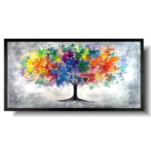 Obraz kolorowe drzewo, Kolorowe drzewo, obraz kolorowe drzewo, obraz z czarnej ramie, obraz drzewo, obrazy drzewa, obraz tęczowe drzewo