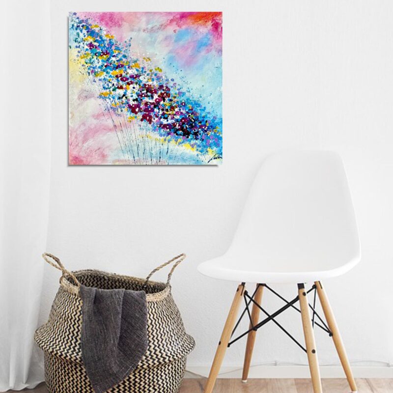 Obraz ręcznie malowany jesienna łąka, mały obraz z kwiatami, kwiecisty obraz, jesienny obraz, obraz jesienne kwiaty, obraz 50x50