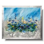 Obraz chabrowe pole łąka, obraz kwiatowa łąka, obraz w ramie, niebieski obraz z kwiatami, obrazy do salonu w ramie, małe obrazy, obraz na ścianę