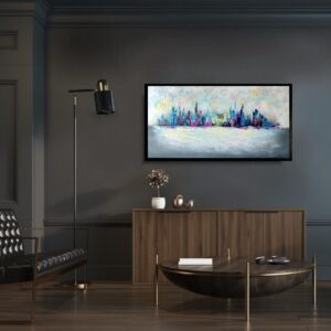 Obraz kolorowy pejzaż miasta, obraz kolorowe miasto, miasto na obrazie