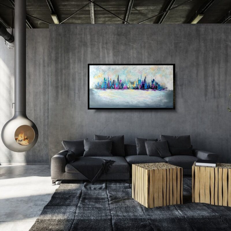 Obraz kolorowy pejzaż miasta, obraz kolorowe miasto, miasto na obrazie