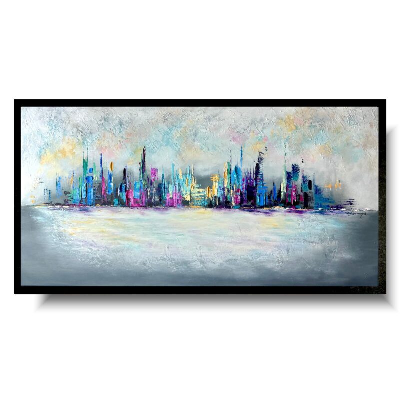 Obraz kolorowy pejzaż miasta, obraz kolorowe miasto, miasto na obrazie