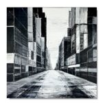 obraz czarny monochromatyczne miasto, czarne obrazy, obraz czarno biały, widok miasta i architektura, sztuka współczesna obrazy, obraz akrylowy, obrazy do przedpokoju