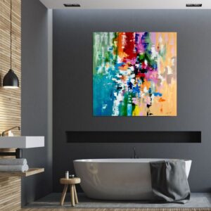 Obraz malowany eksplozja barw, obraz kolorowa abstrakcja, obrazy do gabinetu lekarskiego, obrazy abstrakcja, obrazy na ścianę, kolorowa abstrakcja, obrazy kolorowe, obrazy abstrakcyjne duże, obrazy do domu, duży obraz