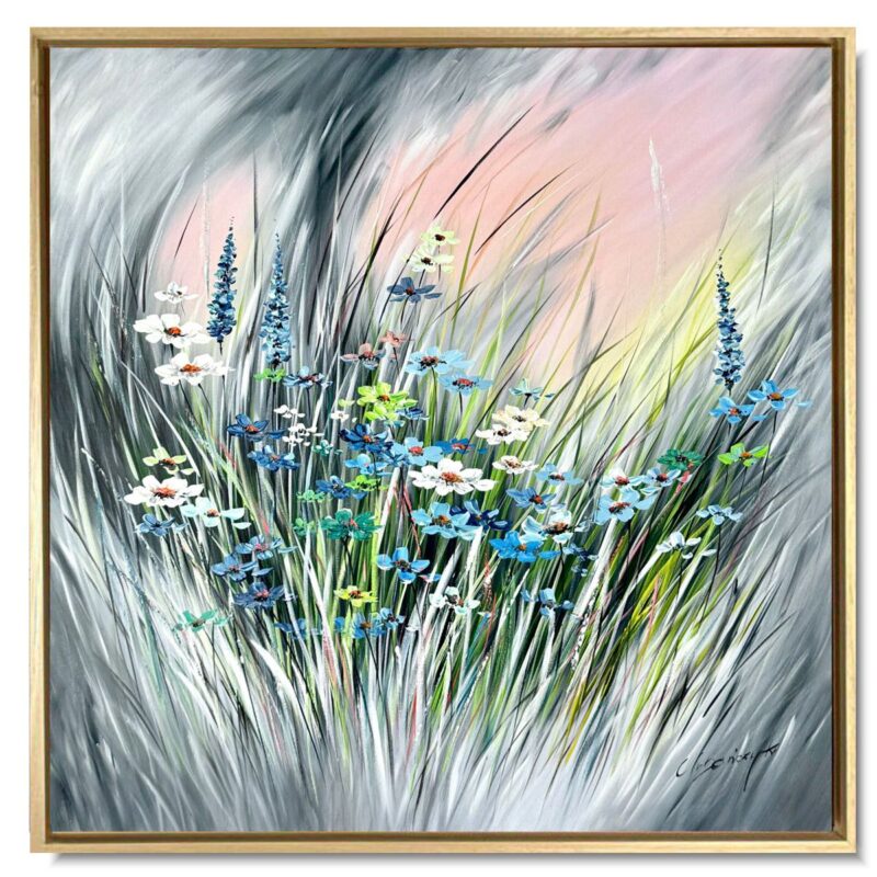 Obraz malowany kwiaty łąka, obraz z kwiatami, kwiecisty obraz, obraz łąka