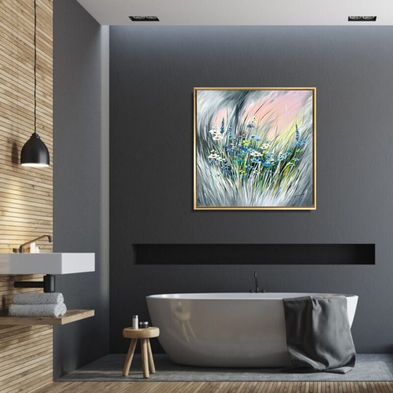 Obraz malowany kwiaty łąka, obraz z kwiatami, kwiecisty obraz, obraz łąka