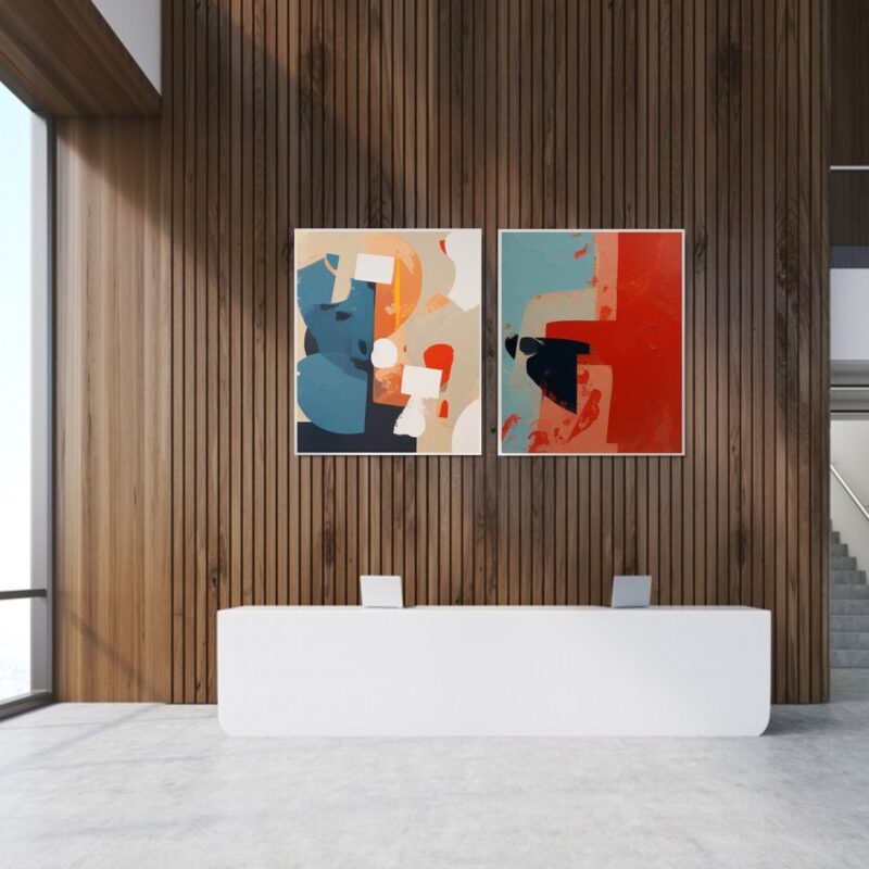 Dyptyk abstrakcyjny do salonu, komplet abstrakcji, komplet obrazów, obrazy w komplecie, kolorowe obrazy, dyptyk abstrakcyjny, obrazy na płótnie do salonu