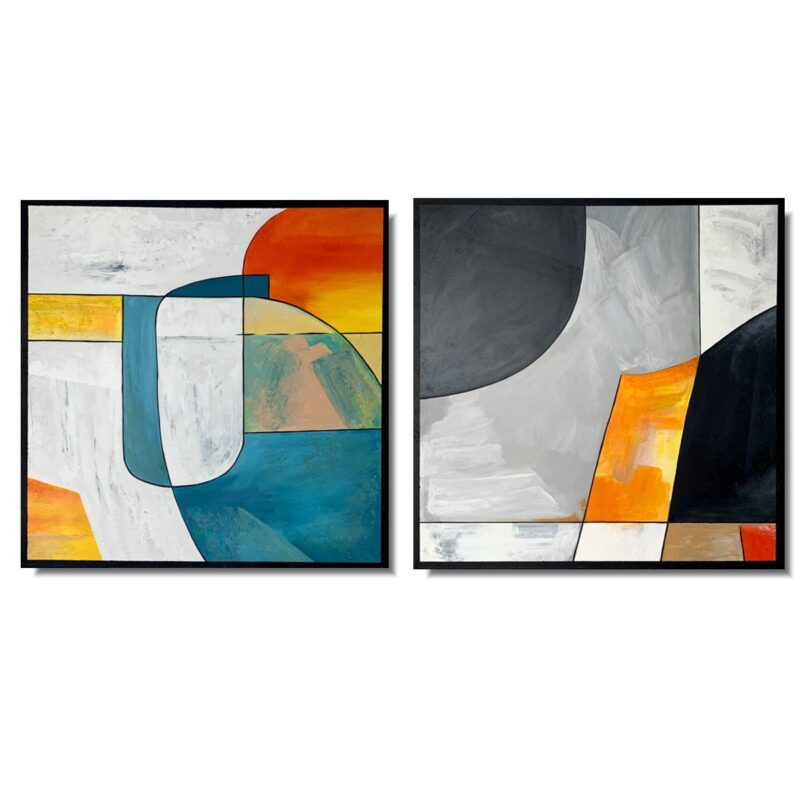 Obraz dyptyk abstrakcja, kolorowe obrazy, kolorowe abstrakcje, obrazy ręcznie malowane, obrazy do salonu