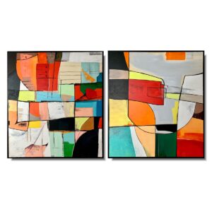 Komplet obrazów abstrakcyjnych, kolorowe dwie abstrakcje, obrazy na ścianę