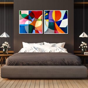 Obraz dyptyk abstrakcja, kolorowe obrazy, kolorowe abstrakcje, obrazy ręcznie malowane, obrazy do salonu