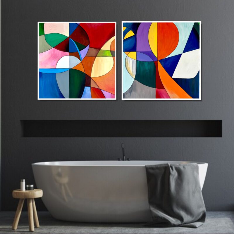Obraz dyptyk abstrakcja, kolorowe obrazy, kolorowe abstrakcje, obrazy ręcznie malowane, obrazy do salonu