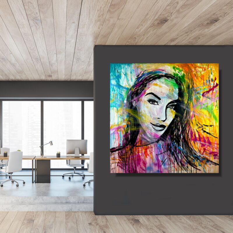 obraz portret na płótnie, obraz duży format, obraz 140x140, kolorowy portret, obrazy do salonu, obrazy do sypialni, nowoczesne obrazy