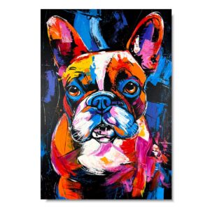 Obraz z psem, kolorowy obraz z psem, obraz buldog, zwierzęta na obrazach, obrazy ze zwierzętami, obrazy do salonu