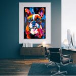 Obraz z psem, kolorowy obraz z psem, obraz buldog, zwierzęta na obrazach, obrazy ze zwierzętami, obrazy do salonu