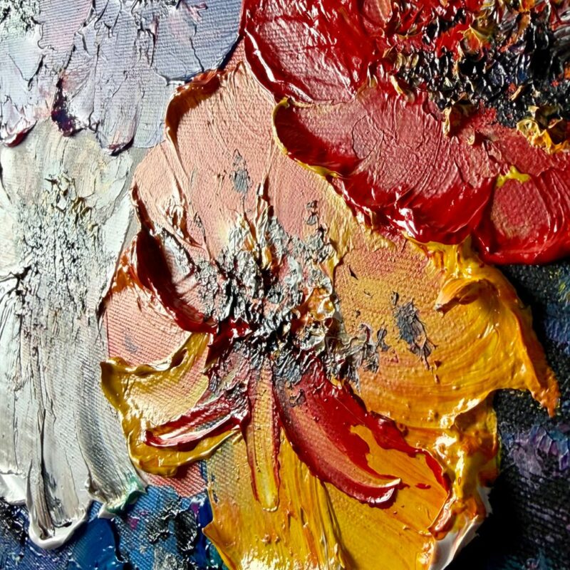 Obraz portret ręcznie malowany, kolorowy portret, obraz 100x100, obrazy do salonu, obrazy na płótnie gruba faktura farby