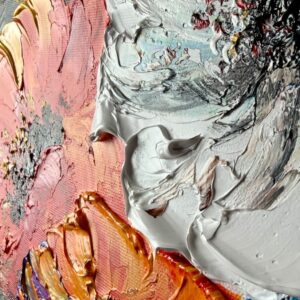 Obraz portret ręcznie malowany, kolorowy portret, obraz 100x100, obrazy do salonu, obrazy na płótnie zbliżenie na kwiaty