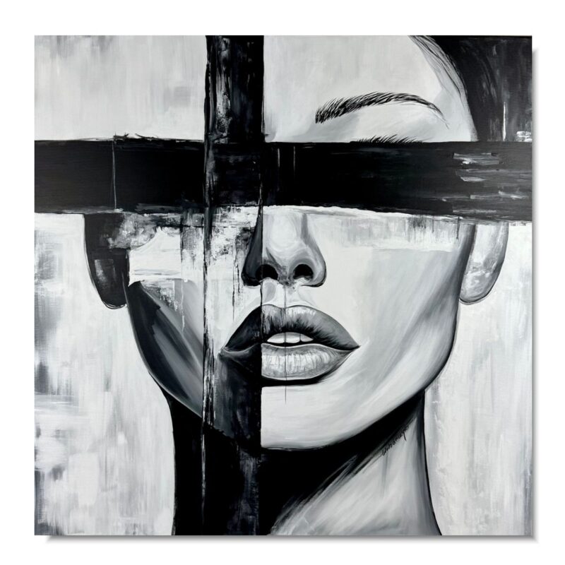 Współczesny portret obraz czarno biały, portret na zamówienie, portrety, obrazy do salonu, obrazy na płótnie obrazy ręcznie malowane