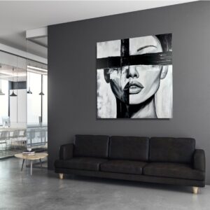 Współczesny portret obraz czarno biały, portret na zamówienie, portrety, obrazy do salonu, obrazy na płótnie obrazy ręcznie malowane