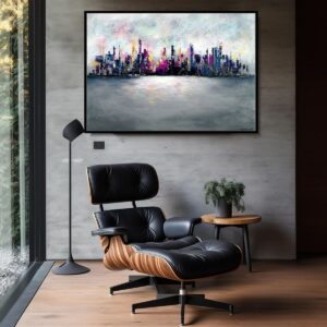 Kolorowy obraz abstrakcja w ramie, obraz kolorowe miasto, obrazy miasta, obrazy architektura