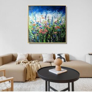 Obraz ręcznie malowany z kwiatami, obraz wiosenna łąka, obrazy z kwiatami, obraz do salonu