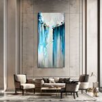 Nowoczesny obraz abstrakcja na płótnie, duży pionowy obraz, obraz 100x200, niebieska abstrakcja, obraz do salonu