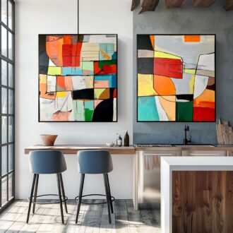 Dwa obrazy abstrakcje "Miejska gra" - komplet obrazów 2299A