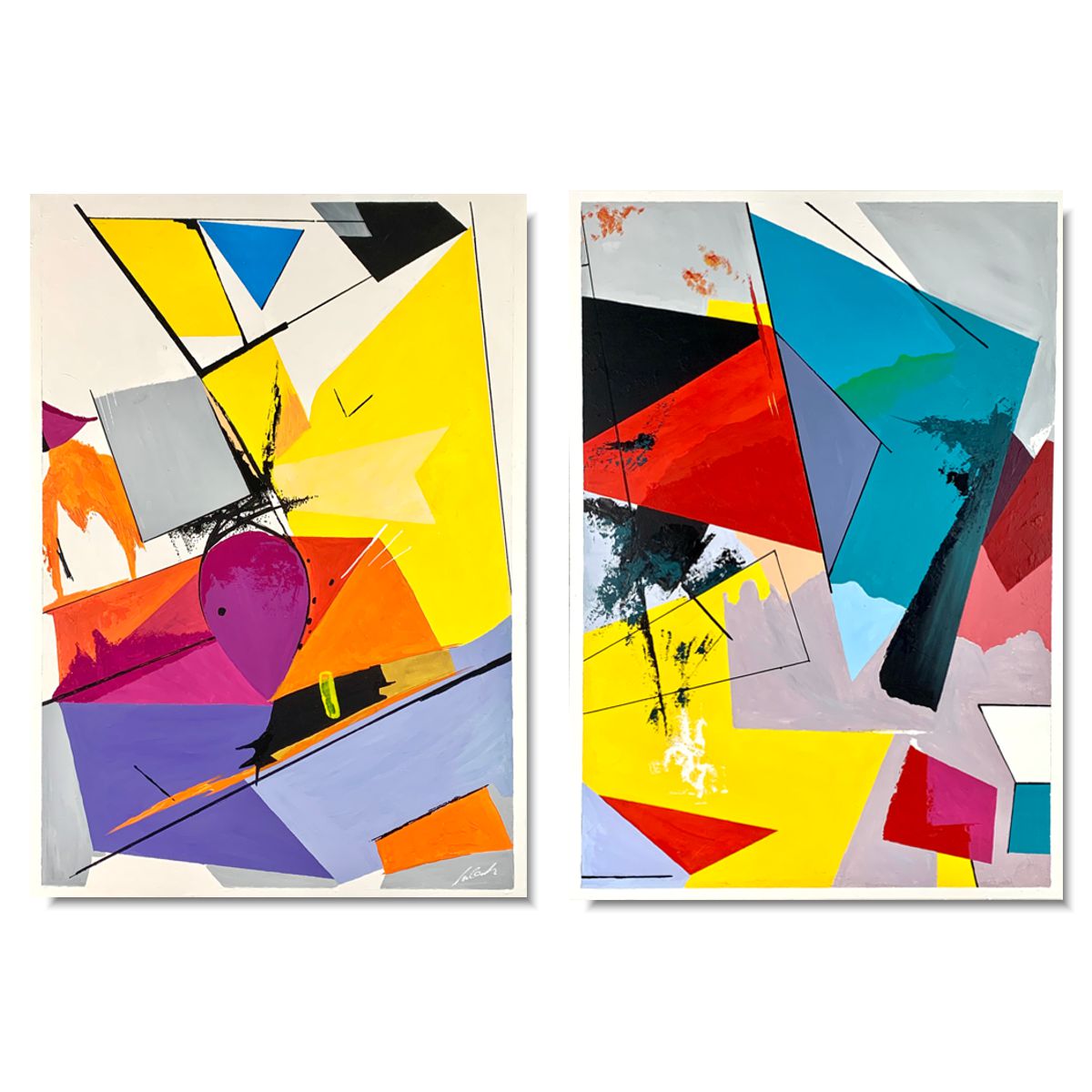 Dwie kolorowe abstrakcje "Kolorowa geometria" - komplet obrazów 2305A - obrazek 2