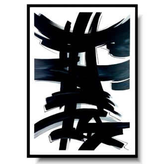 Czarno biały obraz w ramie abstrakcja "Japoński znak" 1983A